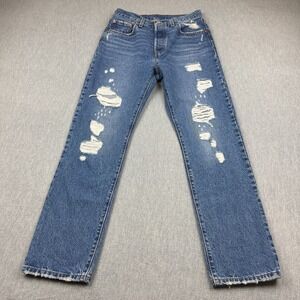 Levis 501 Jeans Women 28x30 Blue Denim Button Fly Distressed Classic Medium Wash